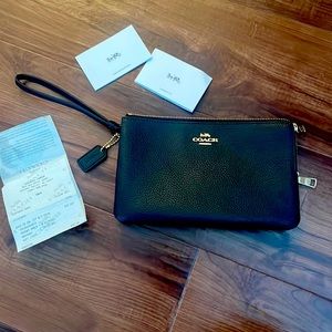 Coach black pebble double zip wallet New